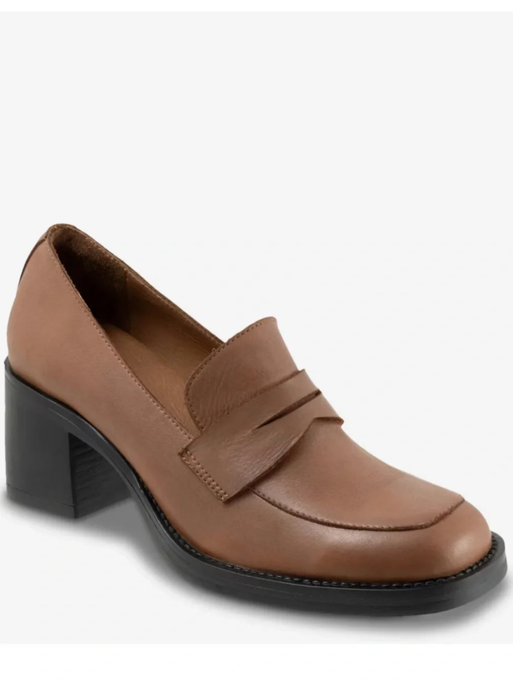 Bueno Ruth Pump Brown Leather Block Heel Loafer size 39 - Picture 1 of 8